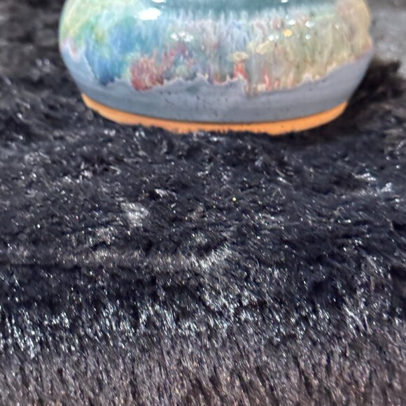 Frog Pond Pottery Seagrove NC Hand Thrown Bowl Multicolor Blues Glazed Signed - Picture 5 of 7